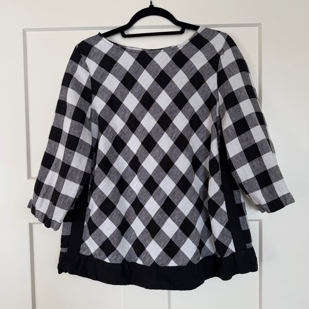 J Jill Gingham Linen Flowy Top